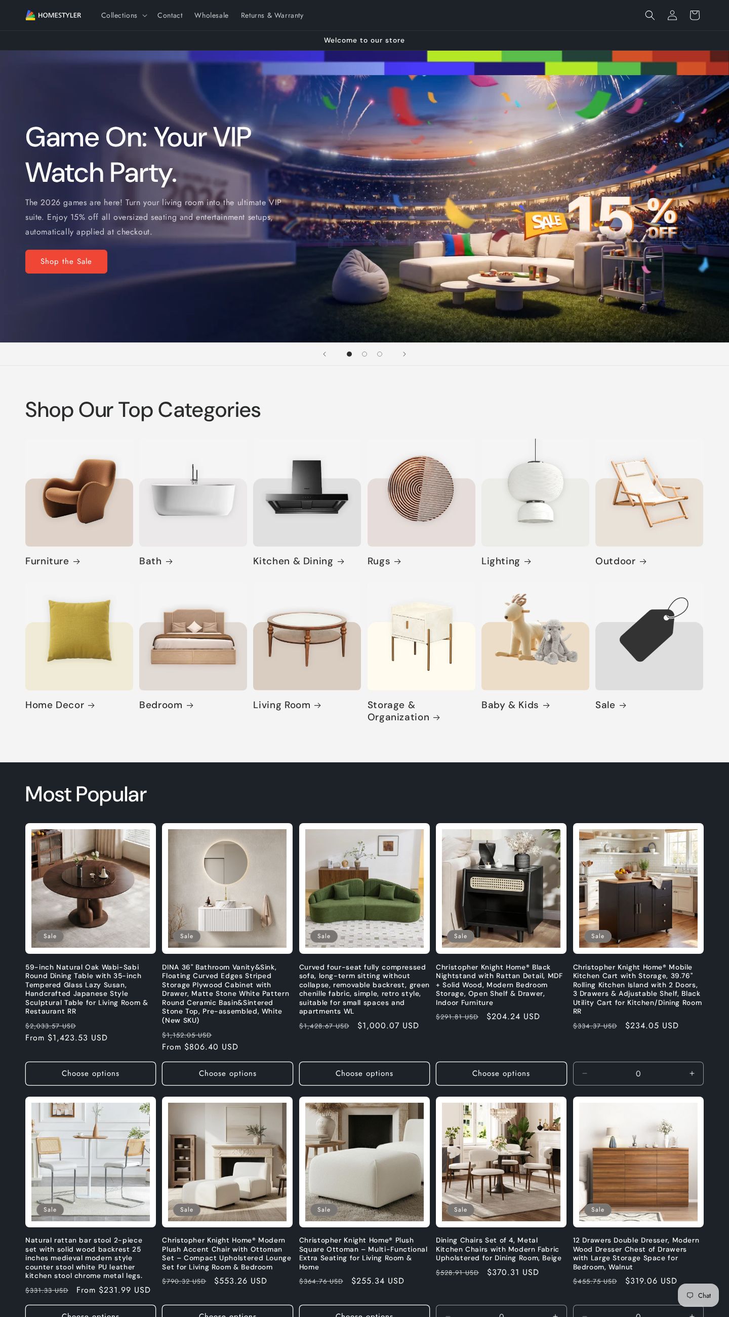 Screenshot of the live Homestyler Shop website at shop.homestyler.com