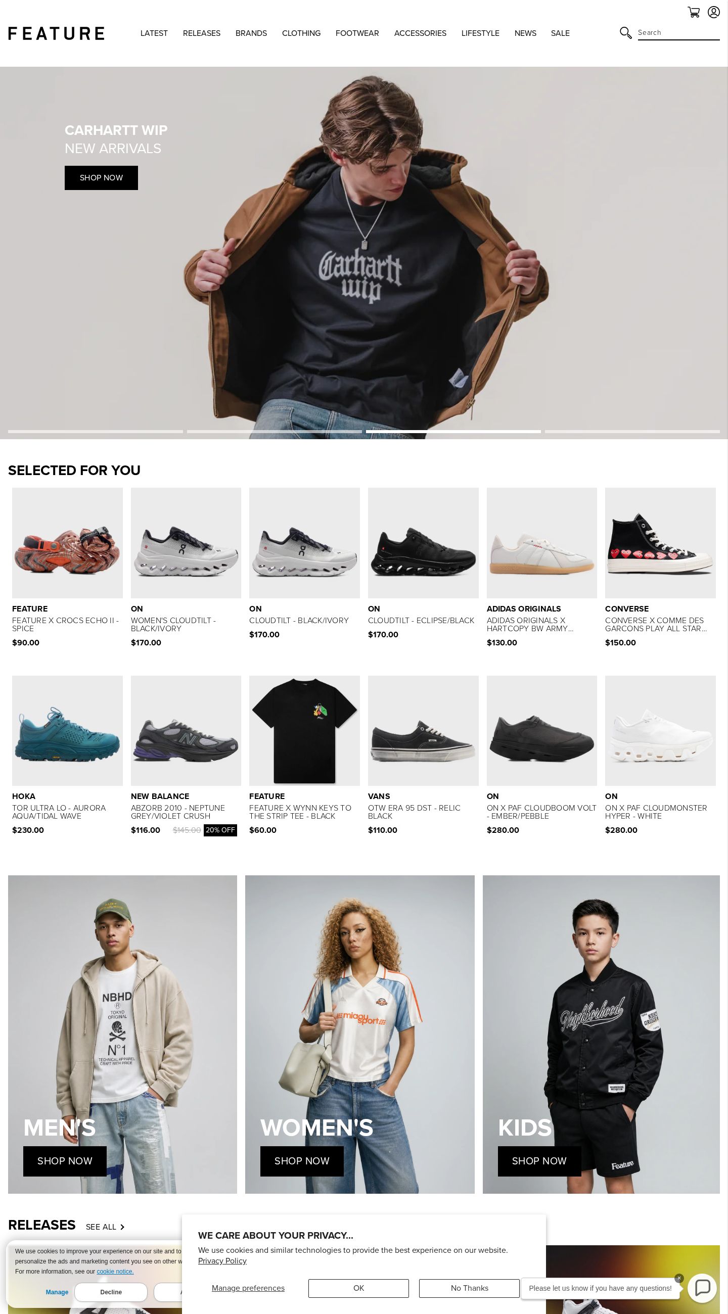 Screenshot of the live FEATURE website at feature.com