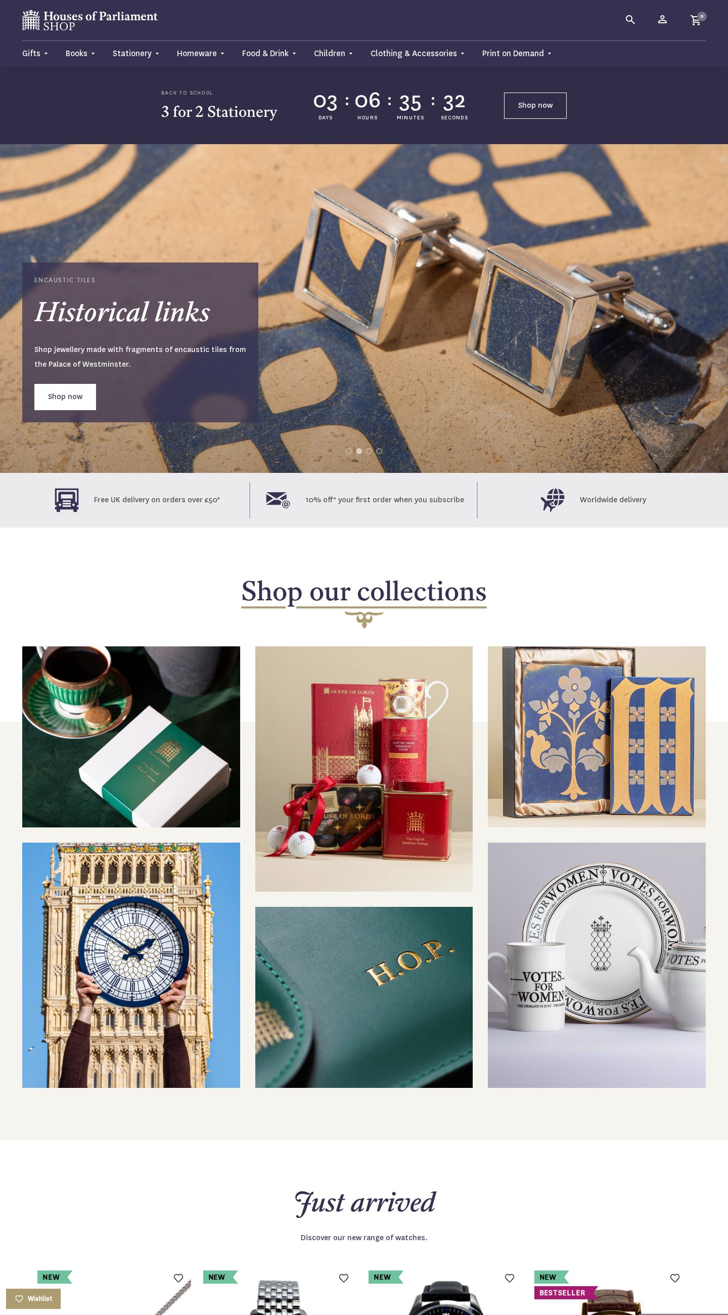 Screenshot of the live UK Parliament Shop website at www.shop.parliament.uk