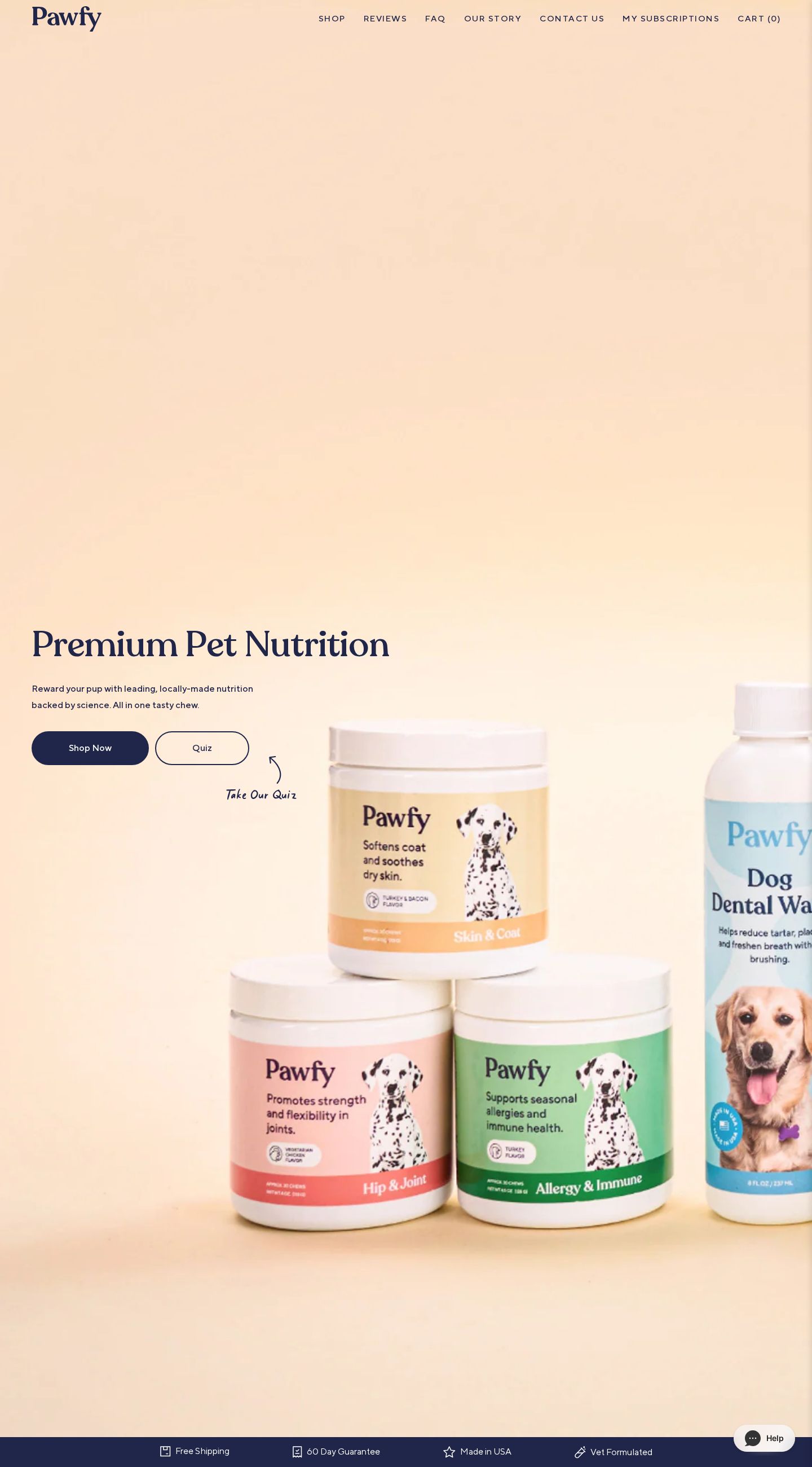 Screenshot of the live Pawfy website at pawfy.com