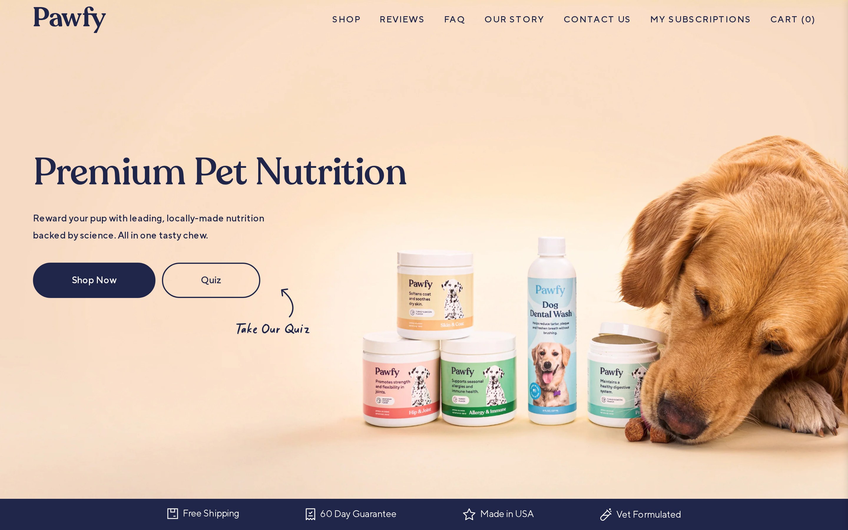 Screenshot of the live Pawfy website at pawfy.com